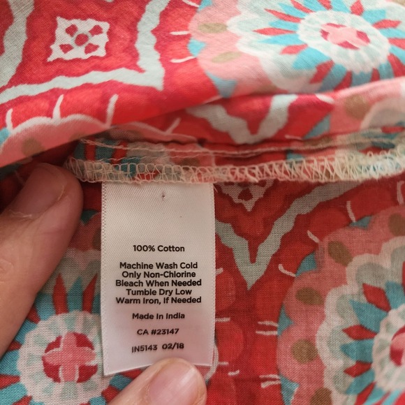 Talbots Womens XL Red Blue Medallion Print Sleeveless Cotton Ruffle Neck Blouse - Picture 4 of 7